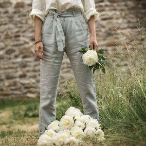 Linen Trousers Eucalyptus High Waist made by Folie du Lin